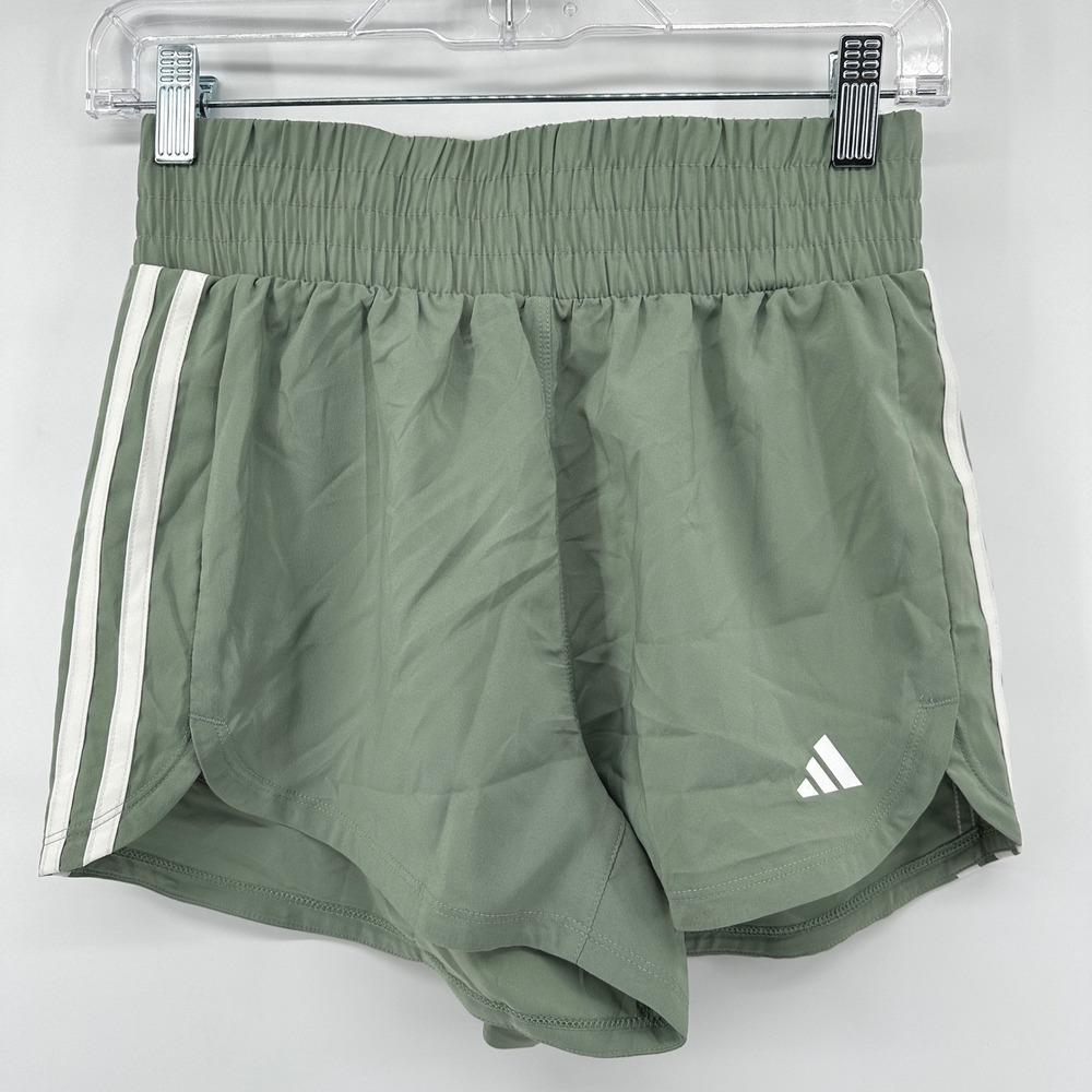 Adidas Pacer Woven High Rise Training Shorts Silver Green JD2292 Womens Medium